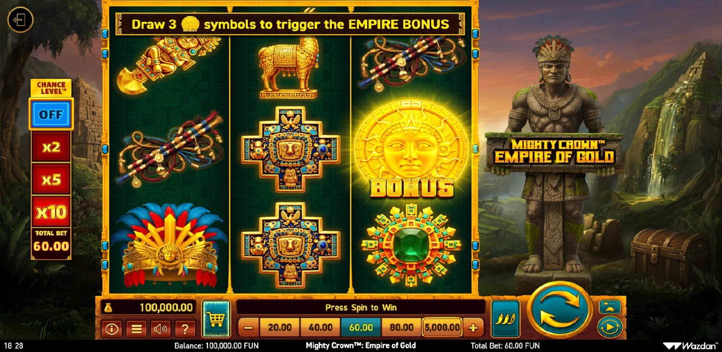 Grundspiel von Mighty Crown: Empire of Gold mit dem 3x3-Feld