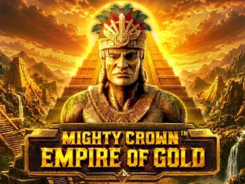 Katalogkarte von Mighty Crown: Empire of Gold mit Federkrone und Pyramide